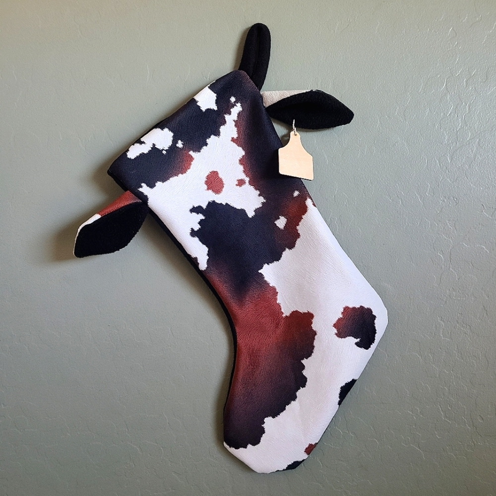 🐄 Cow Print Christmas Stockings W Ears and Tag